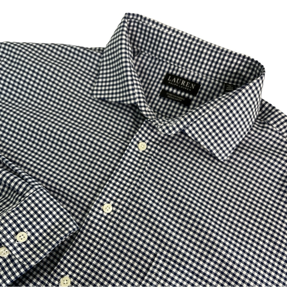 Lauren Ralph Lauren Mens Long Sleeve Regular Fit Navy White Checkered‎ Shirt XL